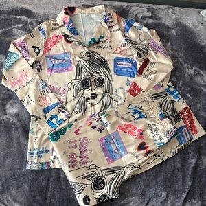 Taylor Swift‎ Eras Tour 2 Piece Silky Long Pajamas Album Song Print Size Small